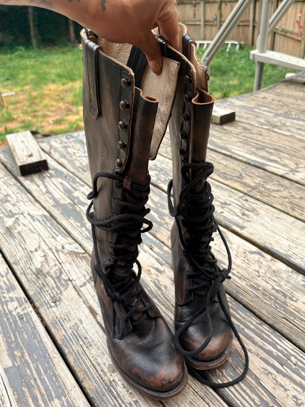 Freebird Grany Tall Lace Up Boots Distressed Black Leather Size 9 - Picture 3 of 8